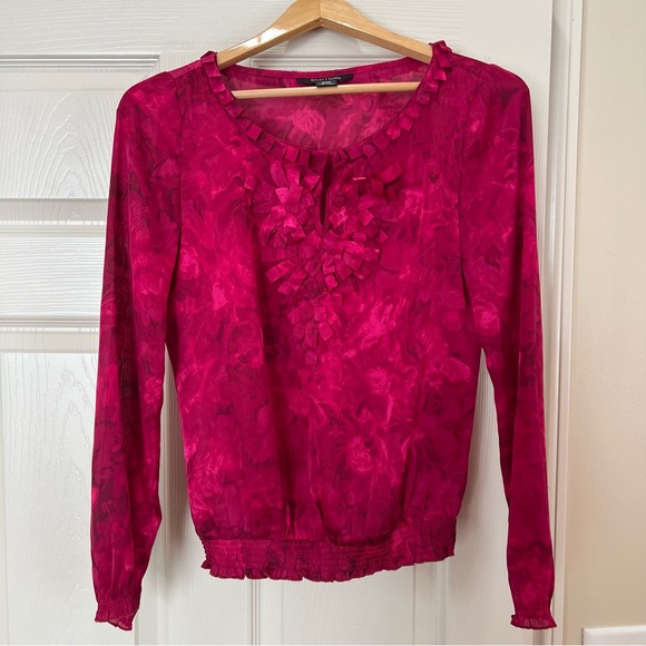 White House Black Market Tops - White House Black Market Fuchsia Blouse Size XXS Flutter Detail Silky Fe…